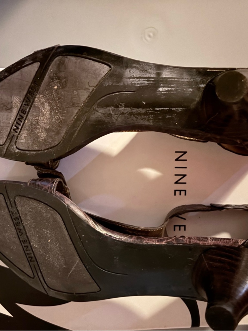Nine West Dark Brown T-Strap Kitten Heel Sandals - Picture 5 of 5